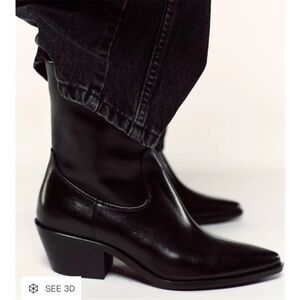 ISO Zara leather cowboy black ankle boot size 10